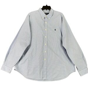 Ralph Lauren Button Down Shirt Mens XXL Blue Plaid Classic Fit Long Sleeve